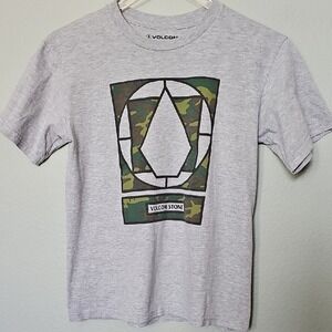 Volcom Boy's Medium Gray Crew Neck Short Sleeve Camo Detail Tee